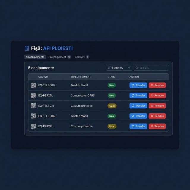 Inventar echipamente locație